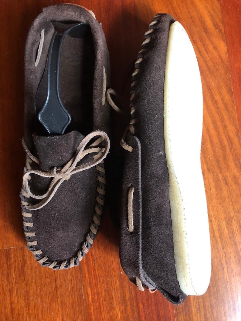 Brown suede Arwaks loafers with leather lacing and crepe soles